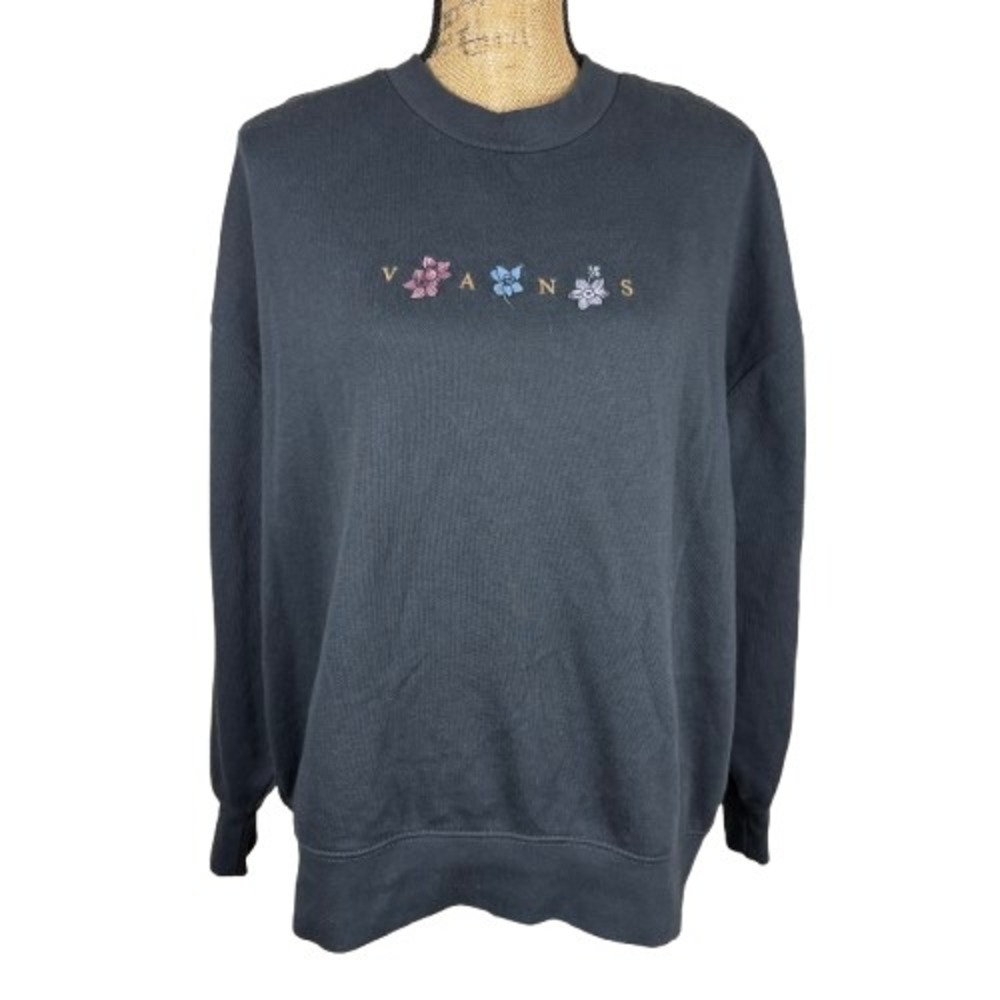 Vans Embroidered Floral Spellout Crewneck Sweatshirt Oversized Skater Size Small